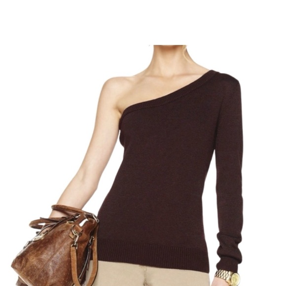 MICHAEL Michael Kors One Shoulder Dark Brown Sweater - Picture 1 of 6